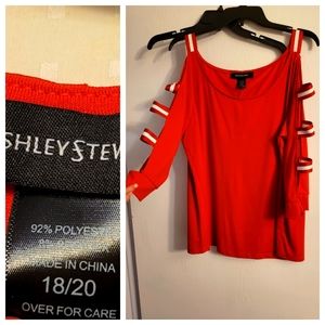 Red Plus Size Cold Shoulder Top